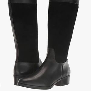 NEW Taryn Rose Black Leather Suede Greir Knee High Weatherproof Riding Boots 9